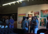 uests chat at the gallery opening of Ursula Gullow's exhibit 'Confetti' on June 10th at London District Studios.